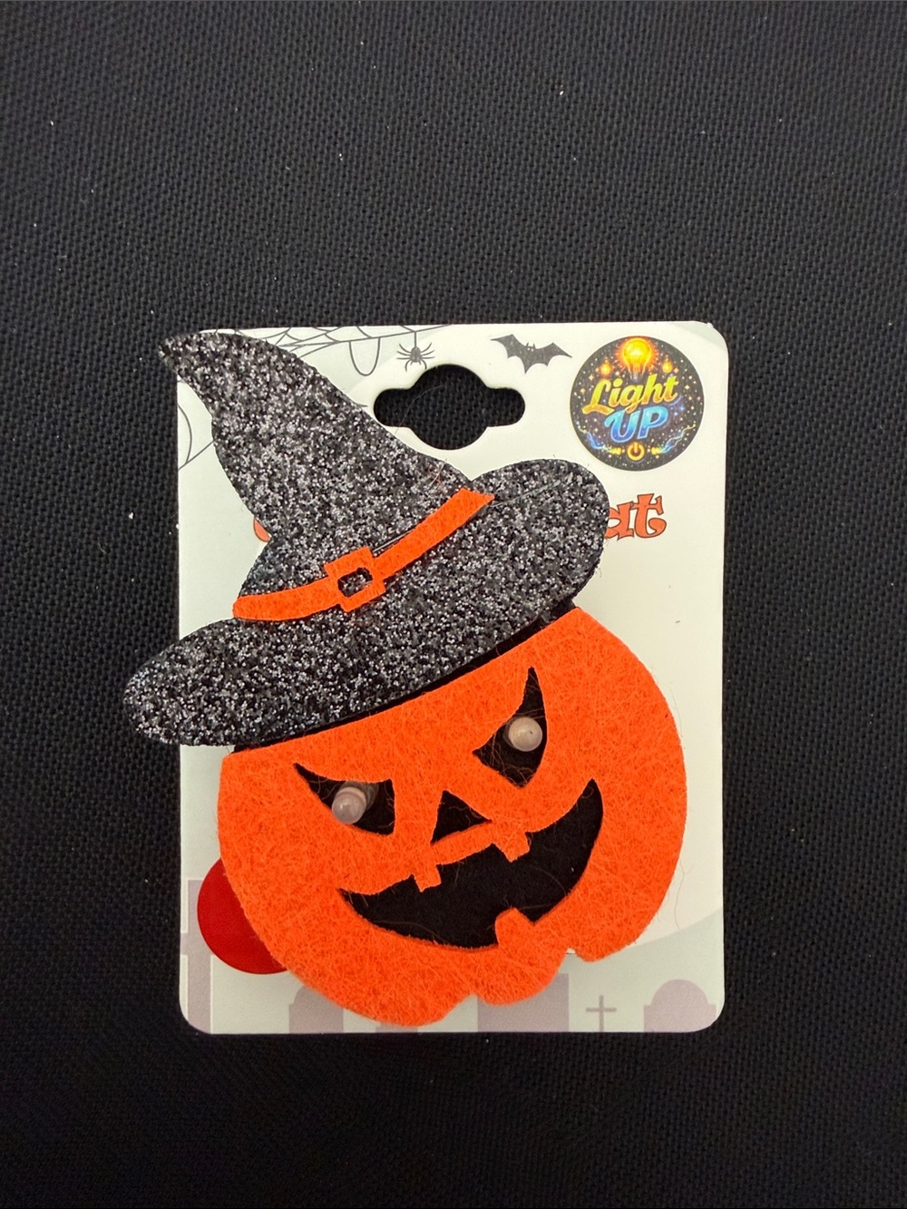 Light-Up Orange Jack-O'-Lantern Witch Hat Pin